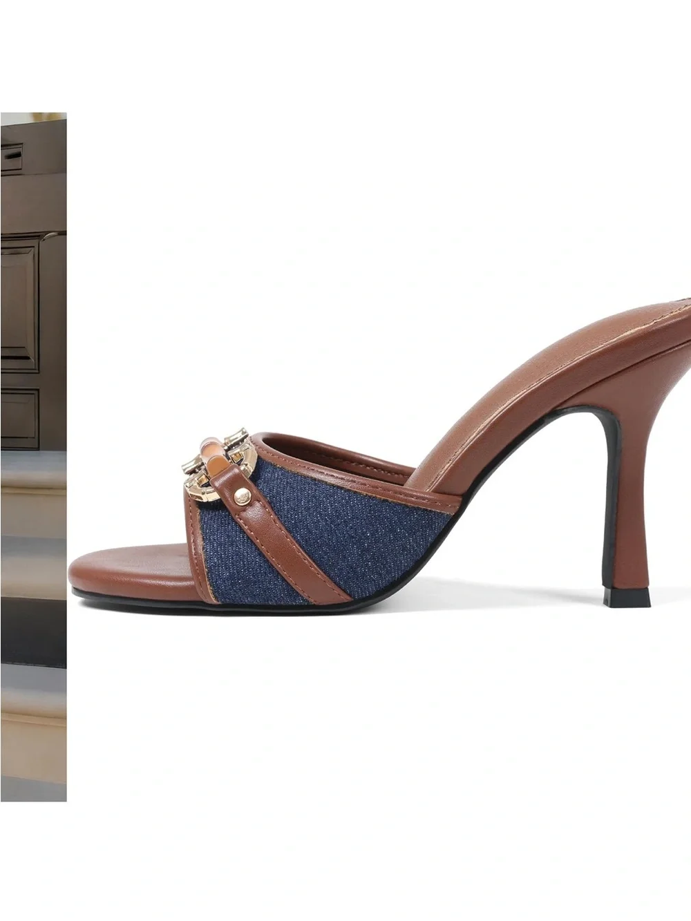 Stiletto Heeled Mules Open Toe Slip On Dress Shoes Comfortable Party